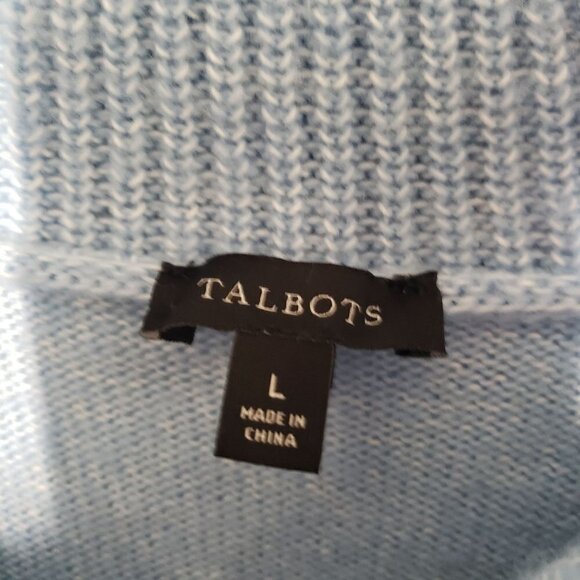 Talbots Breton Button Collar Pullover Cotton Blend Knit Blue Sweater Womens L - Picture 3 of 7